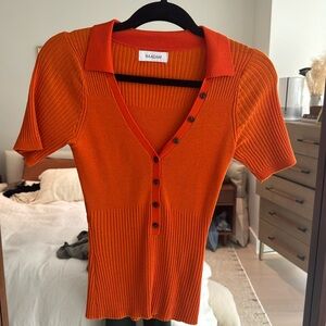 Naadam ribbed knit short sleeve polo top Size S